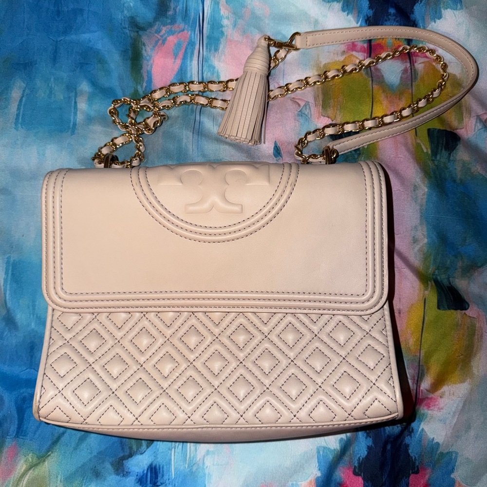 Tory Burch Fleming Convertible Cream Blush Quilted Leather Chain Shoulder Bag - Picture 4 of 14